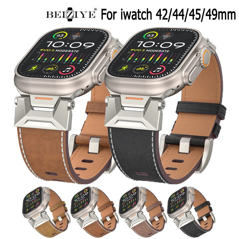 復古瘋馬深棕真皮錶帶 兼容蘋果手錶iWatch Ultra6 49mm高品質皮带9 8 7 5 SE 44 45mm