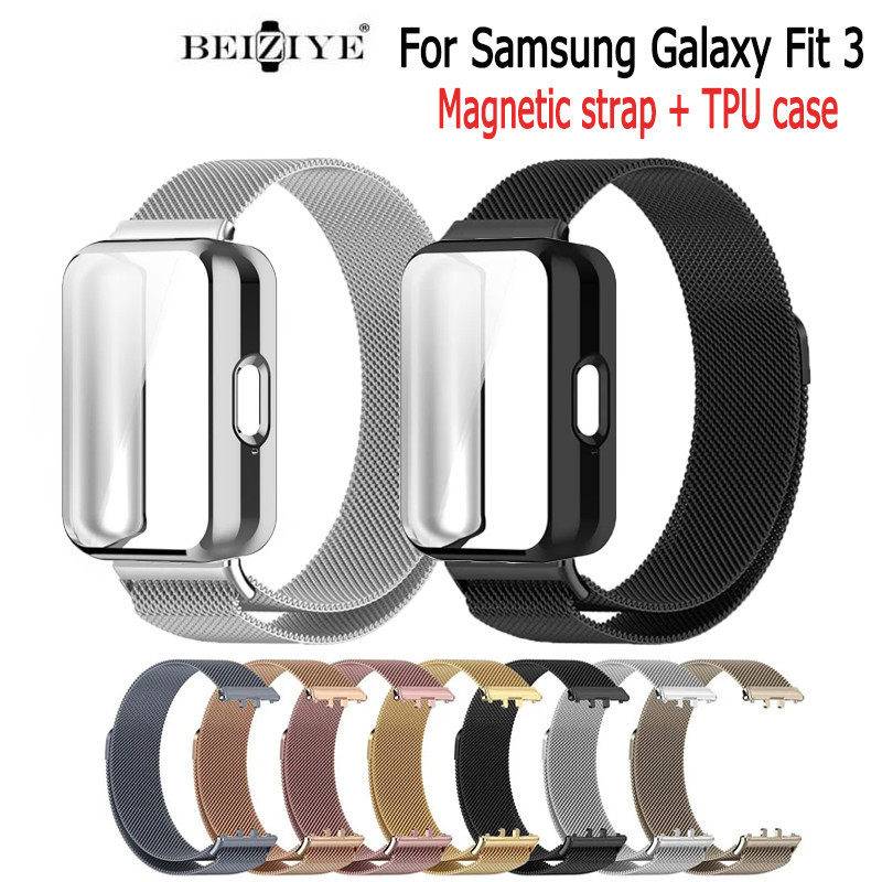 SAMSUNG 三星 Galaxy Fit 3 金屬錶帶帶 TPU 外殼屏幕保護膜軟膜替換米蘭磁環錶帶