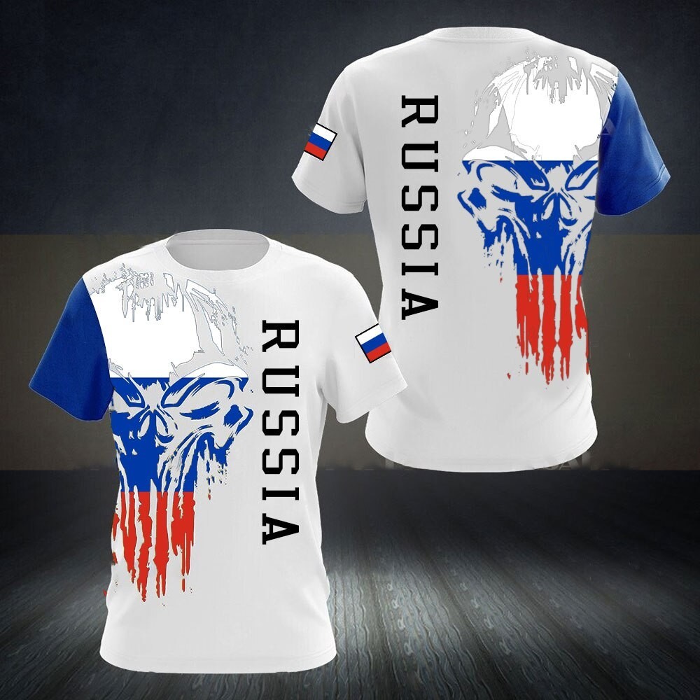 俄羅斯國旗男士 T 恤 O 領俄羅斯襯衫 3D 打印超大時尚短袖男士服裝上衣寬鬆街頭服飾