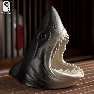 陶迷創意動物鯊魚煙灰缸 陶瓷家用防風飛灰煙灰缸 車載煙缸 個性潮流小擺件煙灰缸