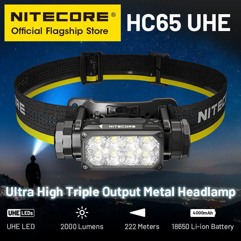 Nitecore HC65 UHE LED 頭燈 2000 流明 USB-C 可充電 8 芯 UHE LED 頭燈雙光束