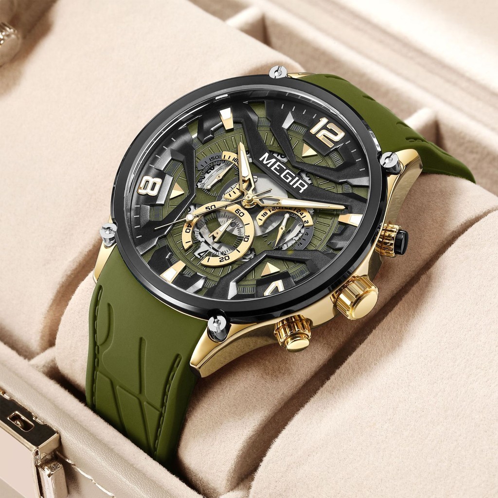 MEGIR新款男士矽膠錶帶手錶  多功能創意表盤時尚潮流運動男士腕錶 2222G