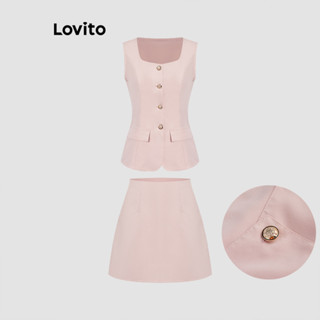 Lovito 女士優雅夏季假口袋上衣或下裝裙套裝 L116MD222