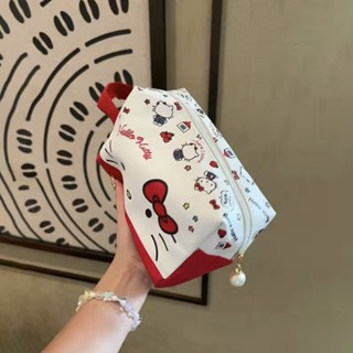 三麗鷗 hellokitty貓 可愛卡通 白色化妝包 大容量 旅行收納包 小眾防水