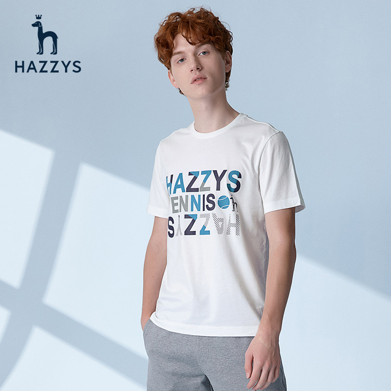 哈吉斯hazzys夏季休閒時尚短袖寬鬆字母圓領T恤衫男上衣306