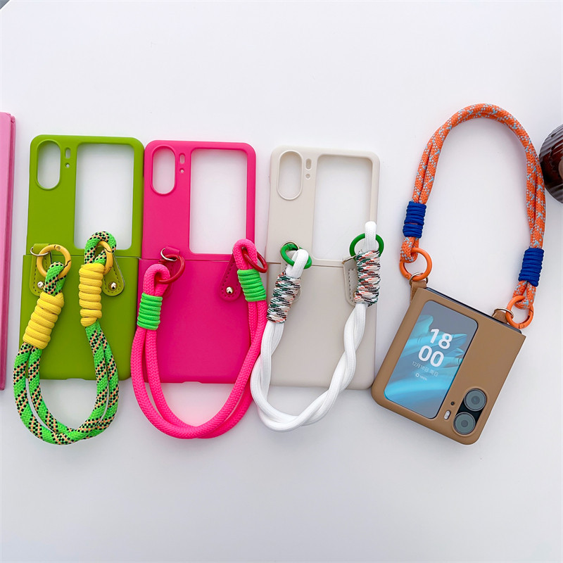 適用於 Oppo Find N2 N3 Flip 純色膚感手绳硬手機殼的折疊手機殼