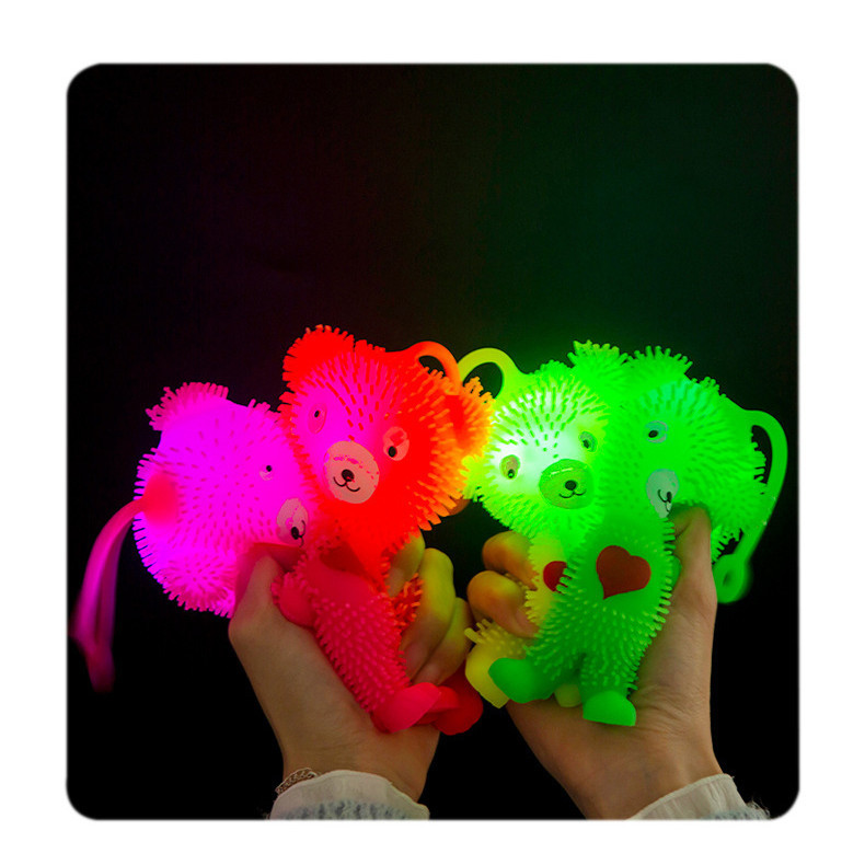 彈力發光玩具大號可愛小熊泰迪熊LED閃光發洩球工廠直售 擠壓玩具