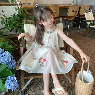 [哆蕾咪] 夏季新款時尚溫柔氣質洋裝 韓版女童甜美度假風花朵洋裝 女童洋裝 女童洋裝 女童洋裝夏天 公主洋裝女童