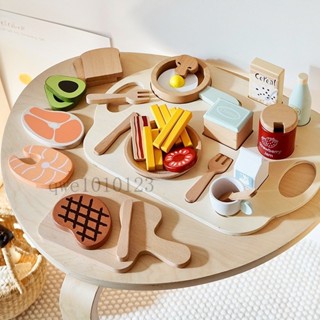 早餐菜單雞蛋吐司套裝假裝玩食物木製玩具兒童兒童生日禮物玩具 ukjuy78✔