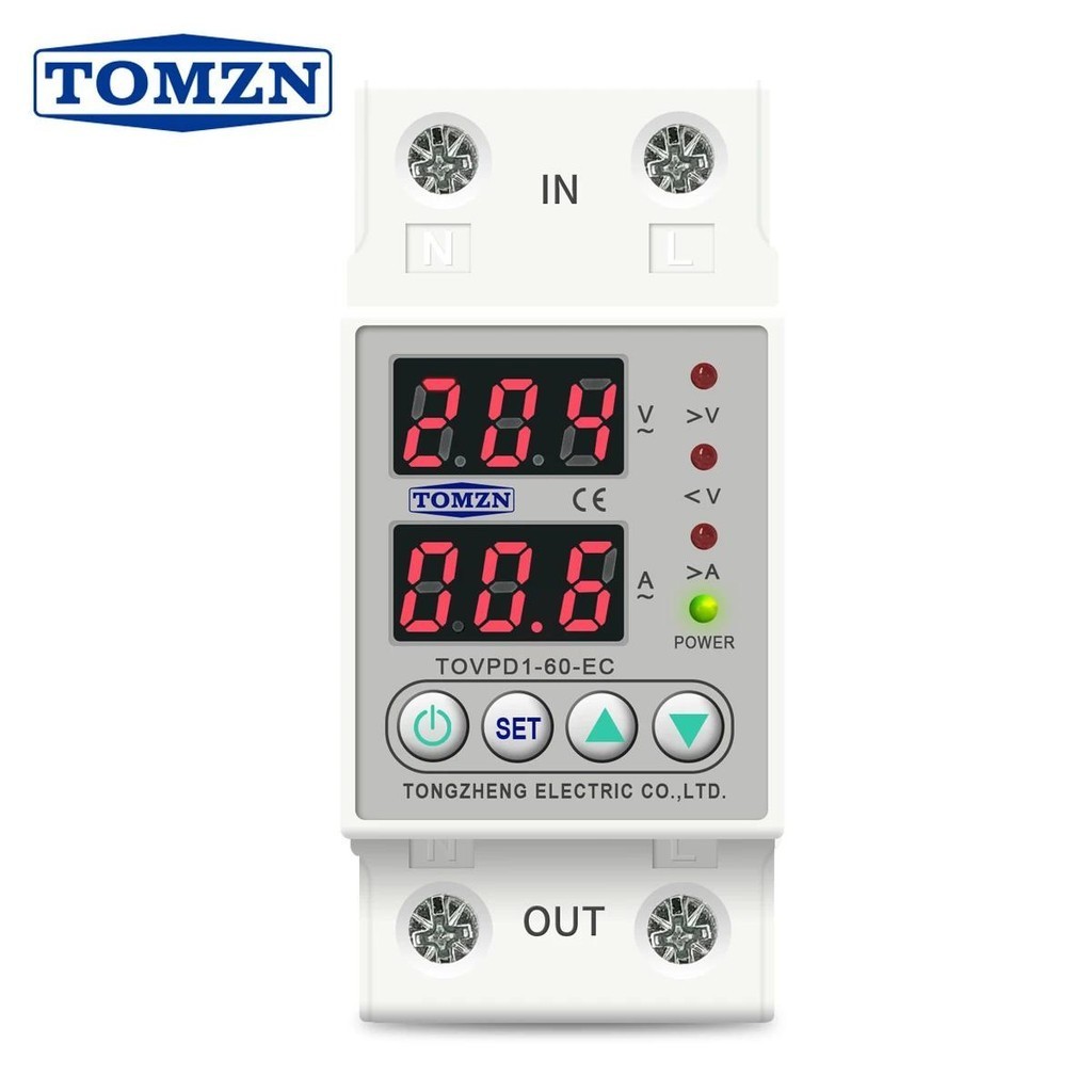 Din Rail 230V可調過欠壓保護裝置保護器繼電器監控限流TOMZN 40A 60A 80A 100A