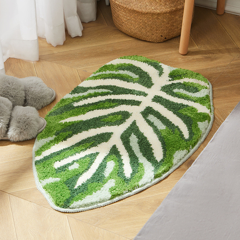 現貨 北歐植物葉子簇絨地毯浴室防滑地墊衛生間客廳臥室異性腳墊