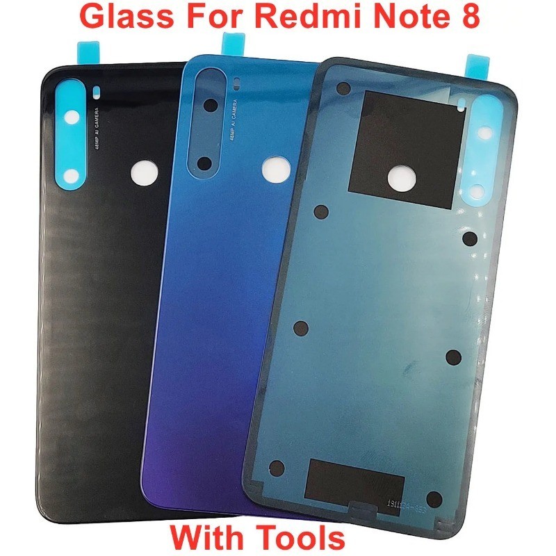 REDMI XIAOMI 適用於小米紅米 Note 8 玻璃電池蓋硬後門蓋後殼面板紅米 Note 8 外殼 + 原裝貼紙