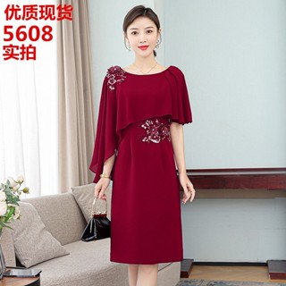 紅色4XL8晚禮服裙喜婆婆婚宴裝洋裝婚禮高階輕款媽媽小個子丈母孃高貴百搭必備款
