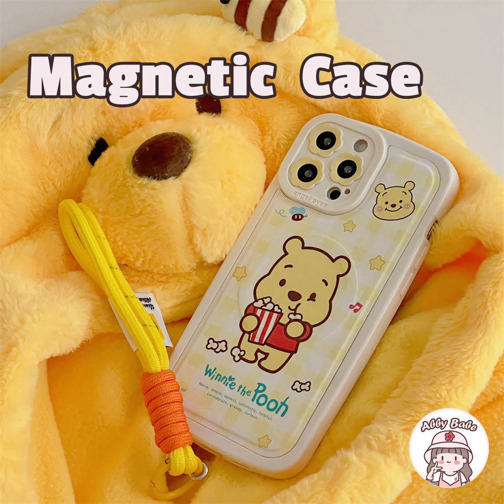 Iphone 15 Pro Max 手機殼卡通 Edacity Popcorn Honey Bear 腕帶磁性無線手機殼