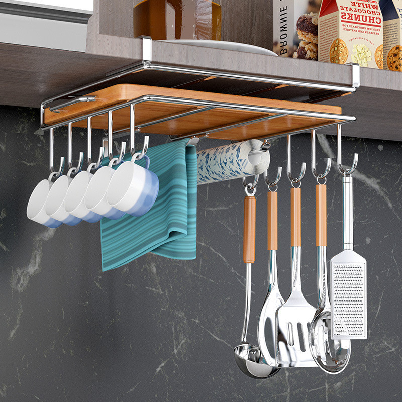 廚房不鏽鋼櫥櫃吊櫃下掛置物架 多層鍋蓋架 懸掛下分層砧板紙巾架