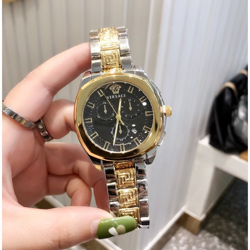 凡賽斯 范思哲范思哲三眼六針石英機芯不銹鋼手鍊手錶男士錶盤不銹鋼簡約時尚經典