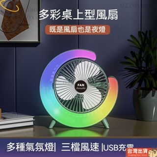 led七彩桌上型風扇 USB風扇 低噪音．四段風力 桌面風扇 小風扇 立扇 涼風扇 辦公桌 書桌 風扇