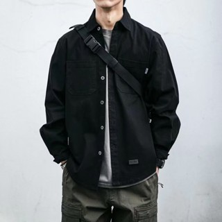 【HOT 本舖】男裝 日系復古工裝潮牌白色襯衫男長袖內搭美式潮流外套高階感襯衣套裝