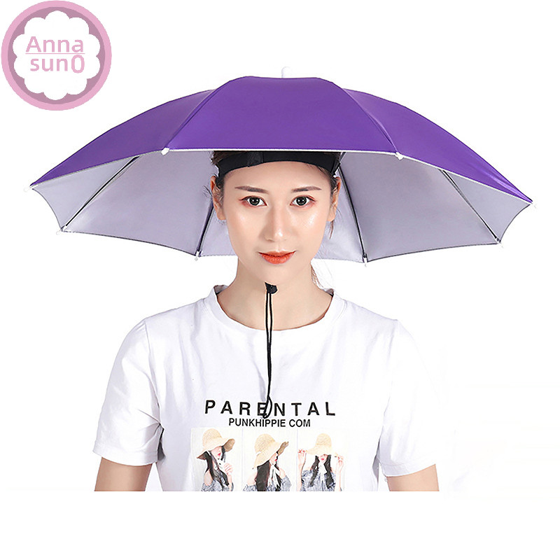Annasun 便攜式雨傘帽子可折疊戶外遮陽防水野營釣魚頭飾沙灘頭帽配件 HG