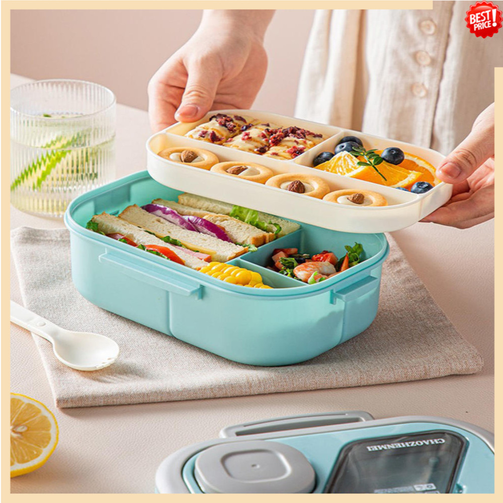 高顏值便攜式飯盒       食品級塑料隔層便當盒     獨立三格蔬菜沙拉飯盒