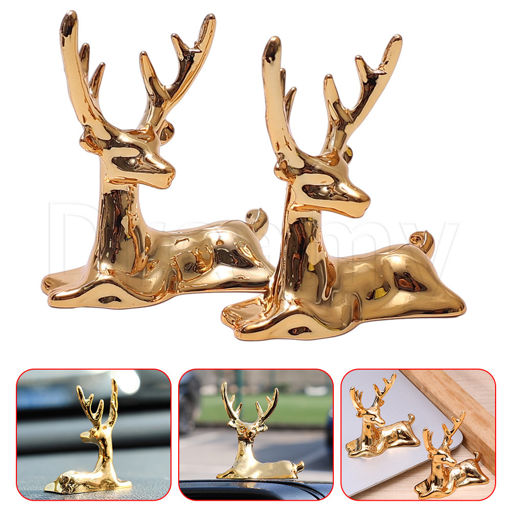 塑料麋鹿汽車裝飾品 - 復古金色 - 迷你鹿雕像 - 餐桌裝飾 - 儀表板配件禮物 - 工藝品 - 北歐馴鹿 - 藝術雕