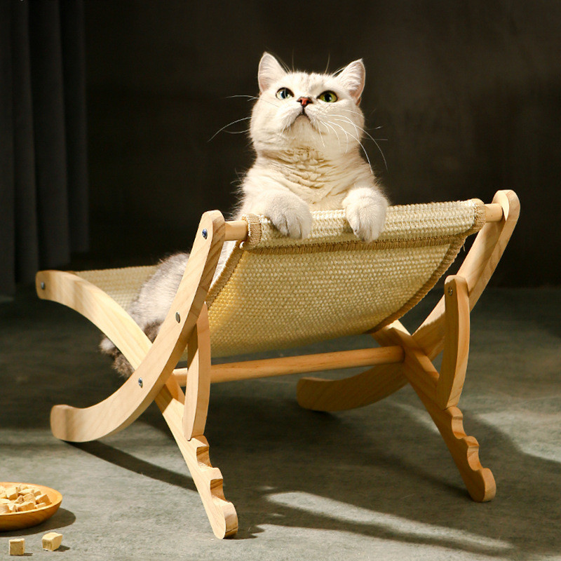 貓沙發躺椅劍麻防刮可折疊貓抓板實木貓床可調節貓床