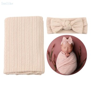 Inn 2 件裝嬰兒毯帽子頭帶套裝嬰兒接收毯嬰兒車罩