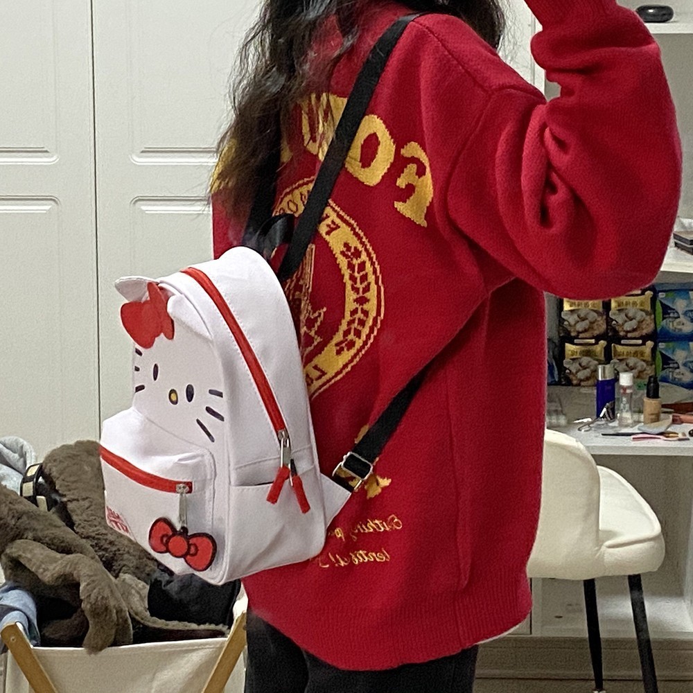 NREJ 廣州工廠KT卡通可愛大包包單肩書包蝴蝶結凱蒂貓手提健身包旅行包