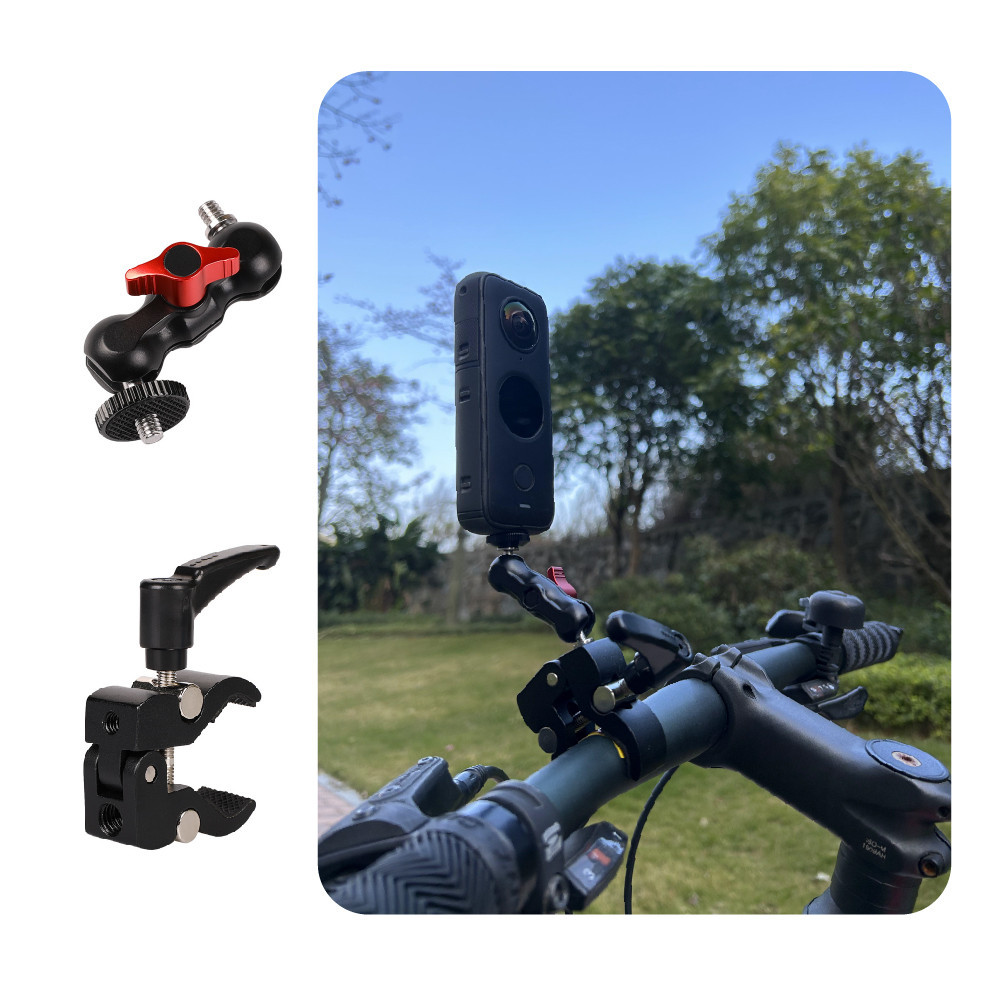 摩托車自行車雙夾支架夾適用於 Insta360 One X2 X3 適用於 GoPro 12 11 10 9 自行車自拍