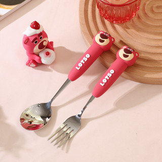 迪士尼 草莓熊 餐具 叉勺公仔勺子 卡通水果叉咖啡勺304不鏽鋼