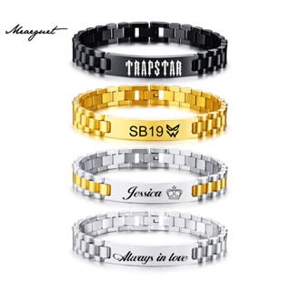 Meaeguet 個性化定製名稱手腕手鍊女士男士不銹鋼家庭防過敏首飾男孩女孩