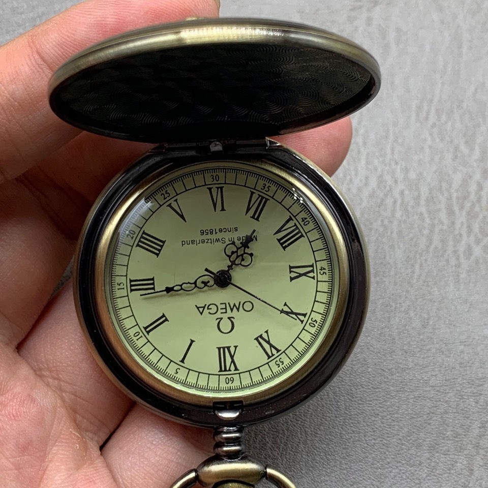 【收藏品】復古懷錶羅馬數字歐式機械懷錶男錶帶鏈懷錶古銅色生日禮物