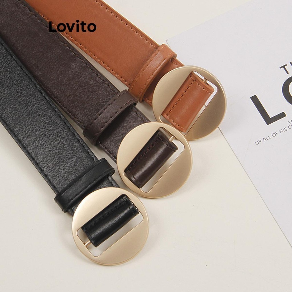 Lovito 女士休閒素色圓形皮帶 LFA21297