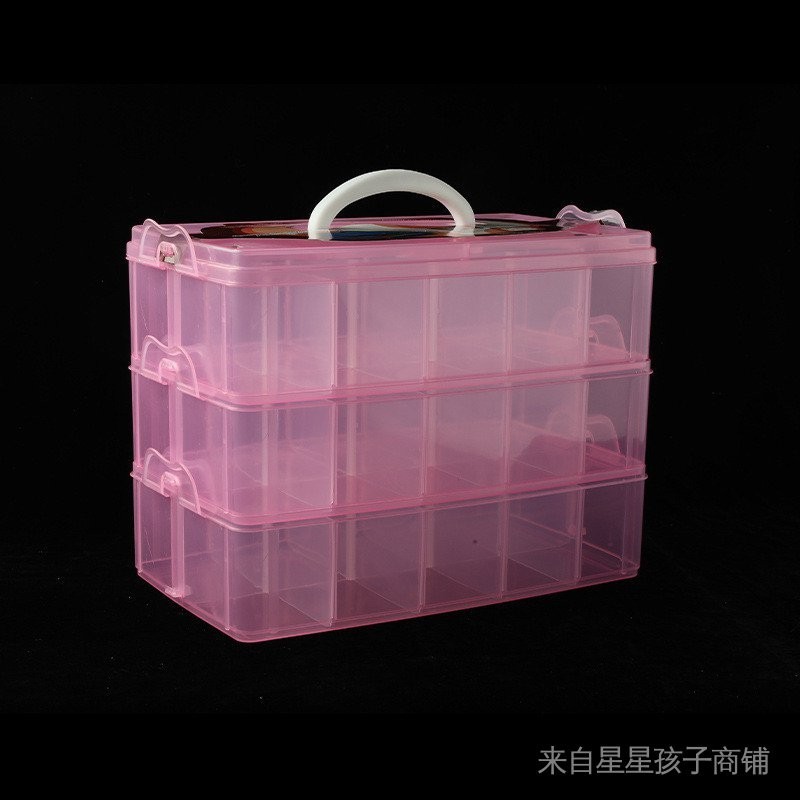 塑膠透明化妝品整理箱 手提三層收納箱 可拆30格樂高收納盒玩具箱