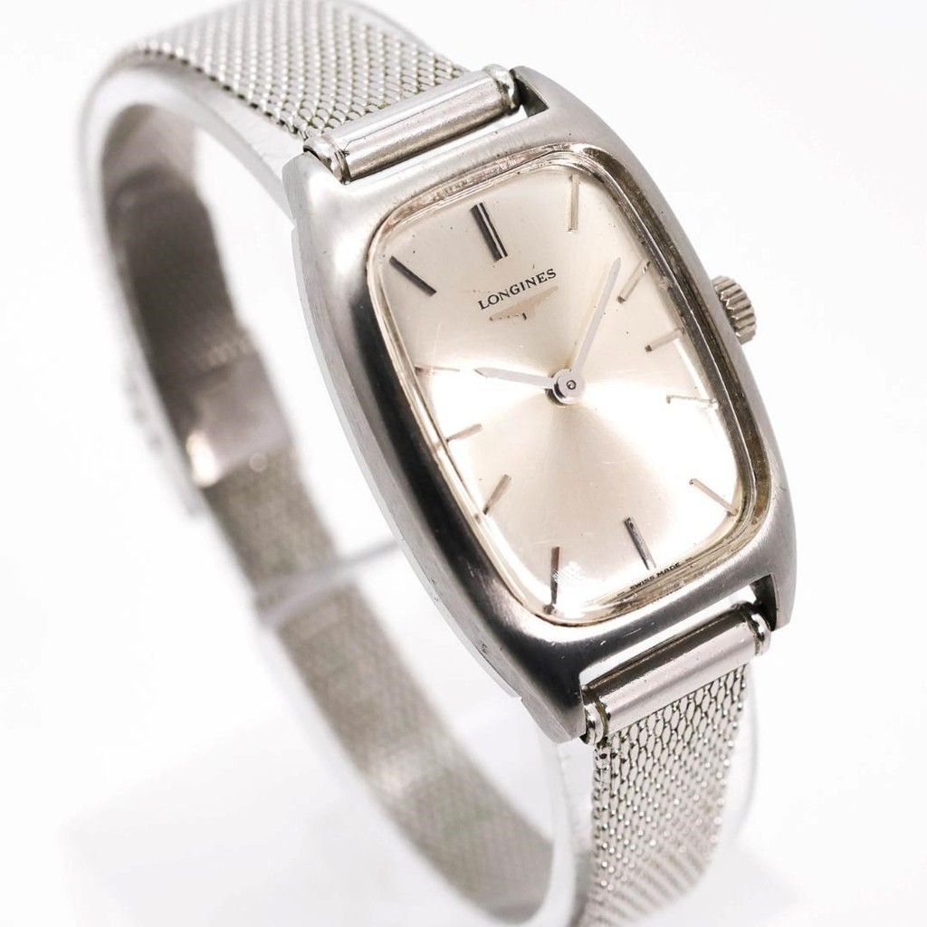 從日本出貨 正品 浪琴錶 銀色 手動上鍊機械復古 可愛的 時髦 展示 時尚 配件
