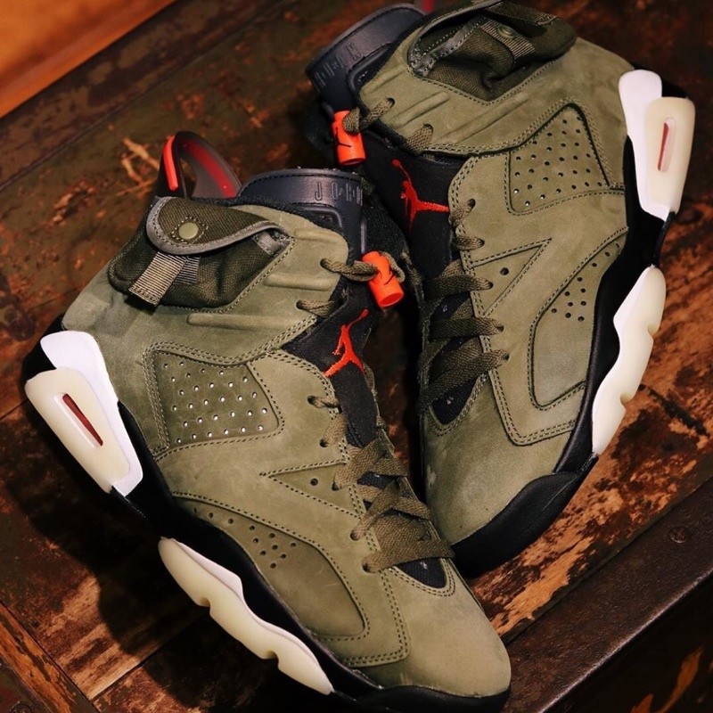 高品質 Air Jordan 6 x Travis Scott Cactus Jack 軍綠 夜光底