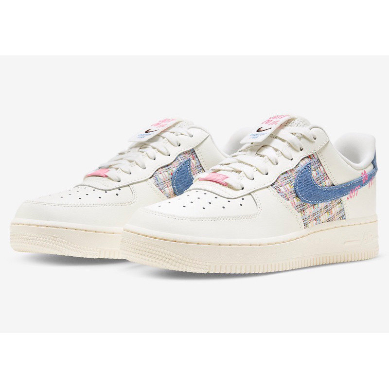 特價 NIKE AIR FORCE 1 粉藍牛仔 小香風 編織 丹寧勾 AF1 女鞋 FJ7740-141