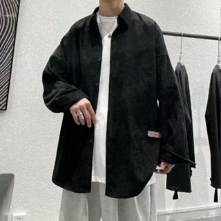 【HOT 本舖】男裝 大碼男士夏季港風日系薄款新款長袖襯衣寬鬆春秋潮燈芯絨襯衫外套