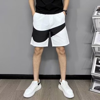 【HOT 本舖】男裝 夏季休閒五分褲男薄款拼色速幹短褲青年外穿運動沙灘褲寬鬆大褲衩