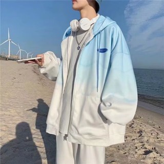【HOT 本舖】男裝 M-5XL 連帽衛衣 男士春秋季 潮牌 漸變開衫 外套拉鏈 ins潮流 寬鬆百搭上衣服