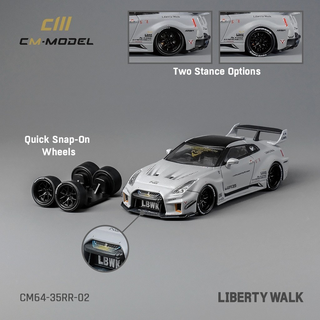 【現貨出售】CM Model 1:64日產gtr超級剪影R35RR戰鬥灰lb寬體合金汽車模型