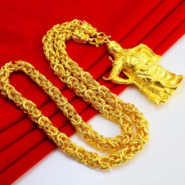 千影珠寶 黃金項鍊越南沙金仿金男士重粗款龍頭鏈子關公吊墜鍍金