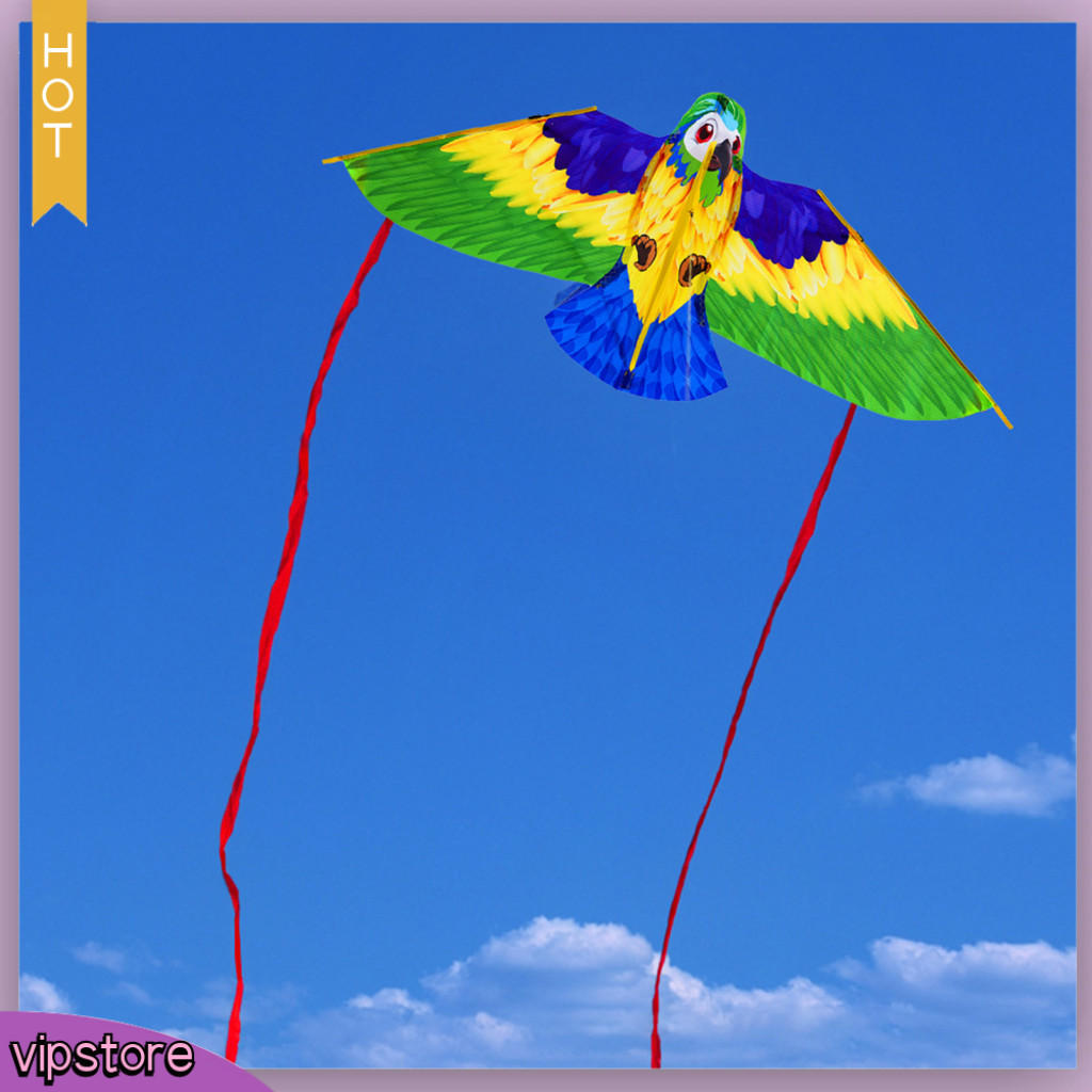 (VIP) 海邊風箏鸚鵡形狀風箏兒童和成人彩色鸚鵡風箏易於飛行戶外沙灘公園玩具長尾非常適合男孩和女孩