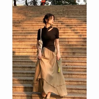 💋RUbaby💋中國風時尚套裝女夏季2024新款小眾甜辣短袖上衣不規則高腰半身裙