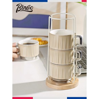 【咖啡工具】Bincoo咖啡杯陶瓷高顏值ins風帶把耐高溫耐熱辦公室雙層玻璃杯子