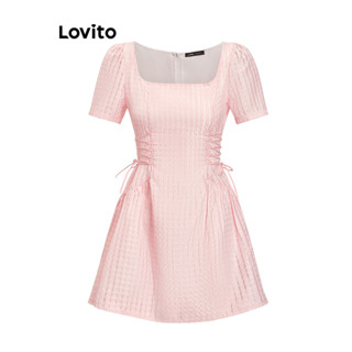 Lovito 女款可愛素色提花抽繩洋裝 L80ED460