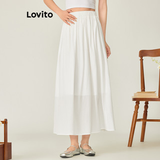 Lovito 女派對素色舞會禮服雙層彈性腰裙 L71ED102 (白色/黑色)