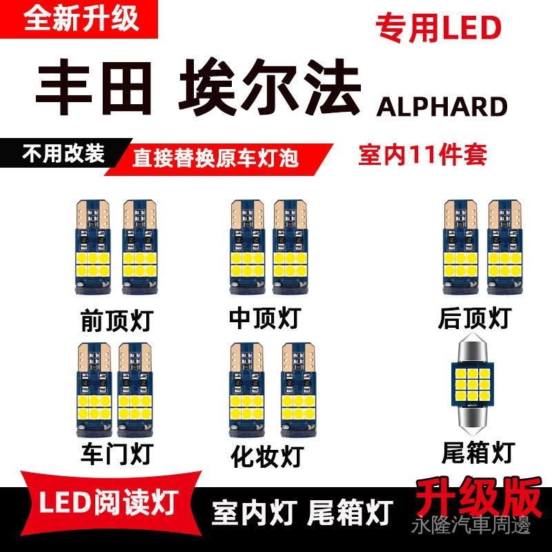 適用於豐田埃爾法改裝LED閱讀燈ALPHARD專用車內燈頂棚燈後備箱燈 汽車閱讀燈 車載閱讀燈