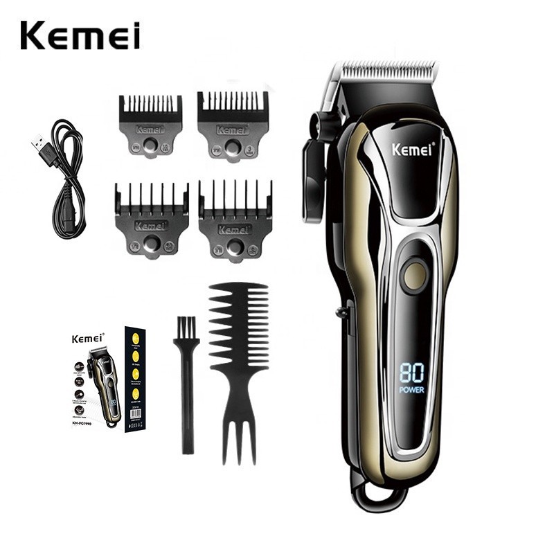 KEMEI 科美 1990 年專業褪色男士理髮器電動切割機液晶顯示屏理髮器磁性限位梳剪