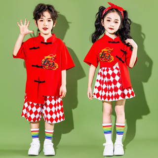 3-14歲 六一兒童演出服 啦啦隊服裝 表演服裝 女童裝夏季 跳舞衣服 男童舞臺服裝 合唱團服 啦啦隊套裝 嘻哈服